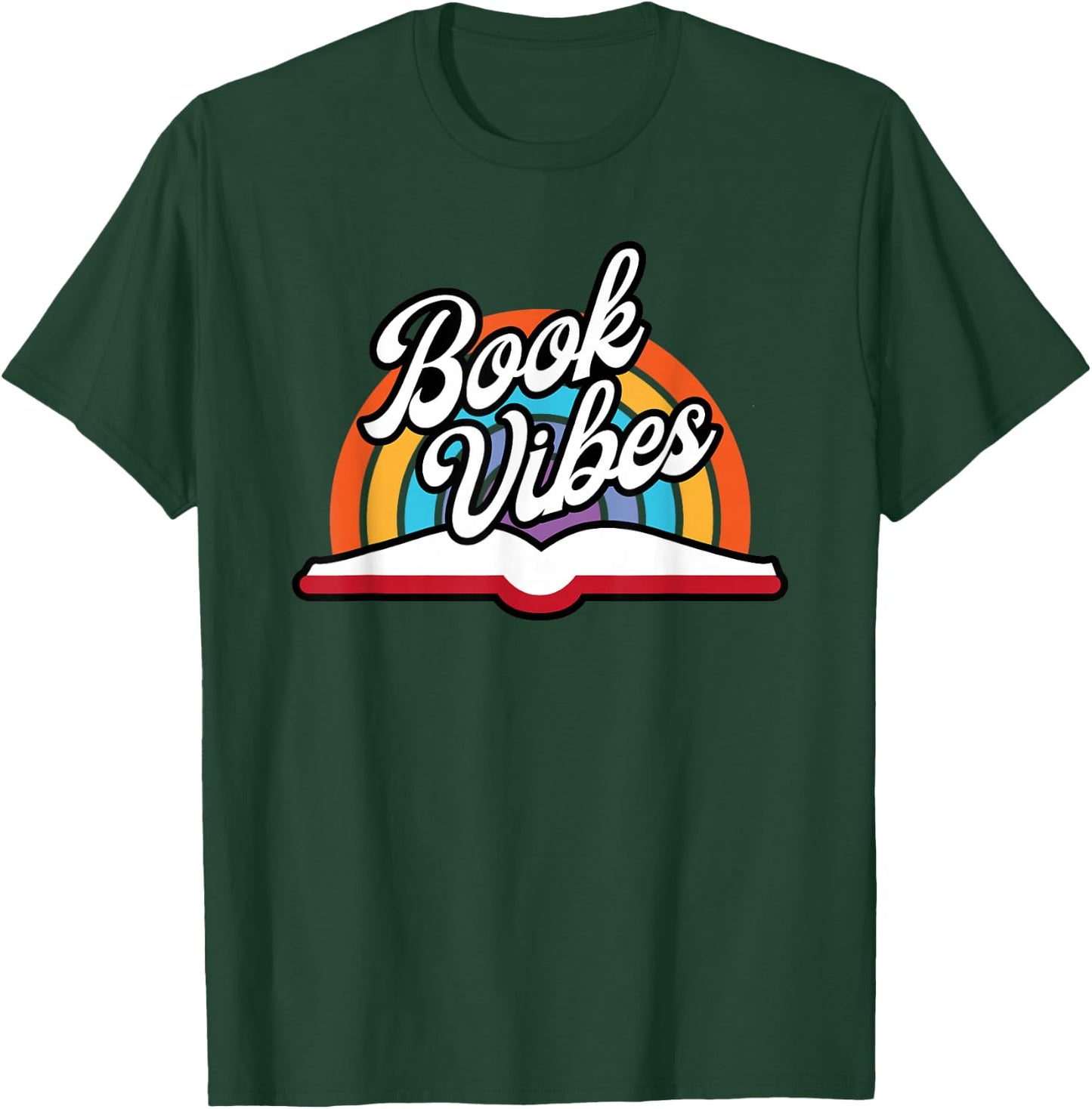 Rainbow Book Vibes - Vintage Retro Book Lover Gift & Reading T-Shirt - T-Shirt | Forest