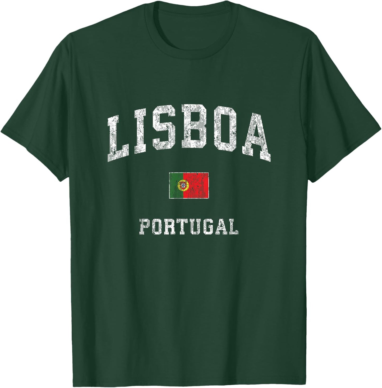 Lisbon Portugal Vintage Athletic Sports Design T-Shirt - T-Shirt | Forest