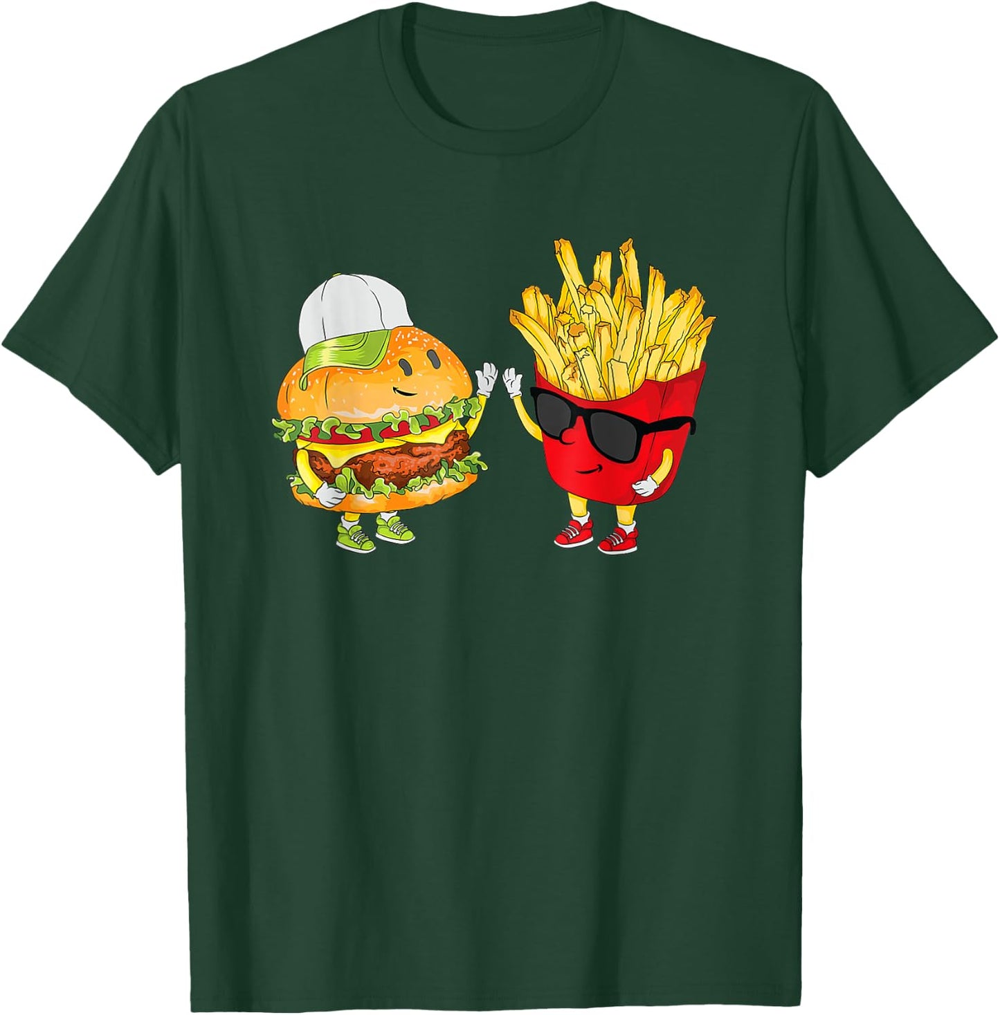 Hamburger Fries High Five | Cool Fun Combo Snacks Funny Gift T-Shirt - T-Shirt | Forest