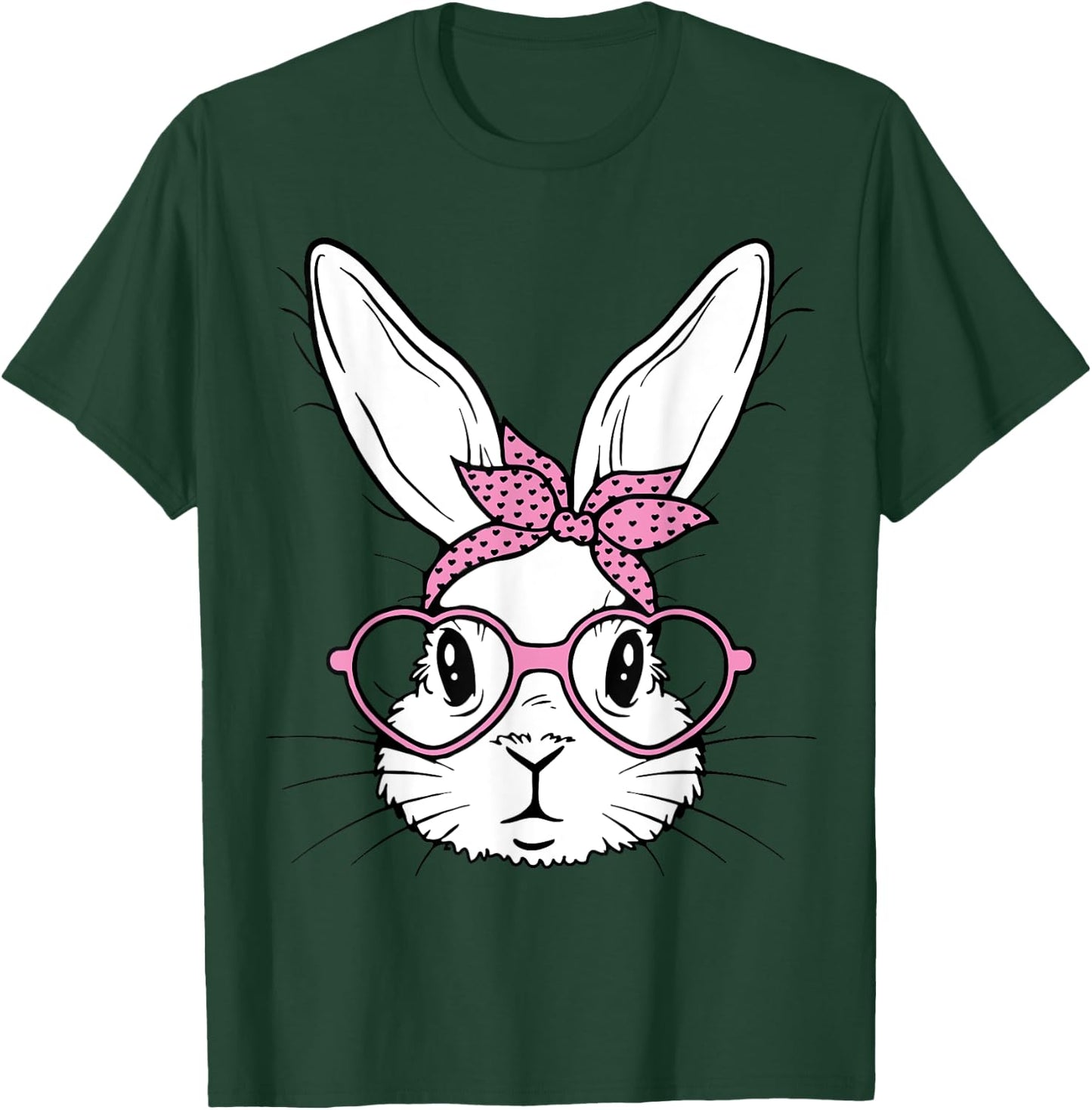 Cute Bunny Rabbit Face With Bandana Heart Glasses Easter Day T-Shirt - T-Shirt | Forest