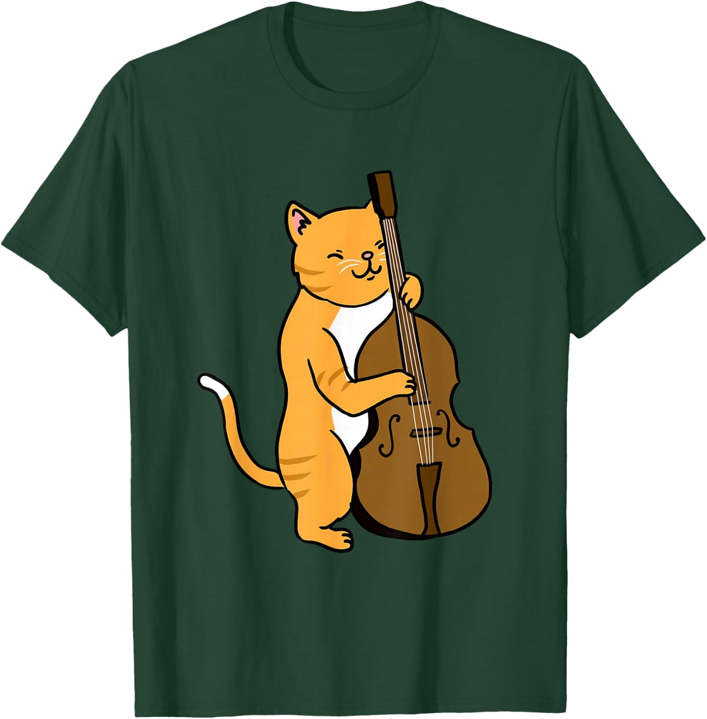 Cat Playing Upright Bass T-Shirt - T-Shirt | Forest