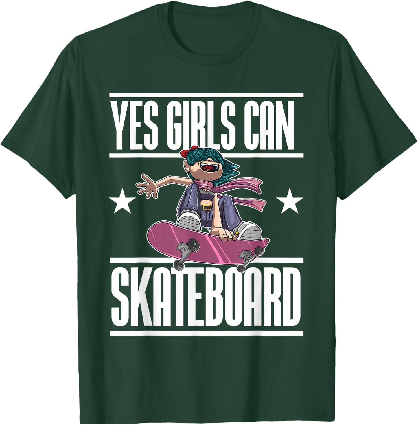 Funny Yes Girls Can Skateboard Gift Skateboarding Women T-Shirt - T-Shirt | Forest