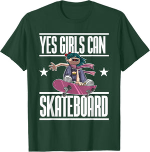 Funny Yes Girls Can Skateboard Gift Skateboarding Women T-Shirt - T-Shirt | Forest