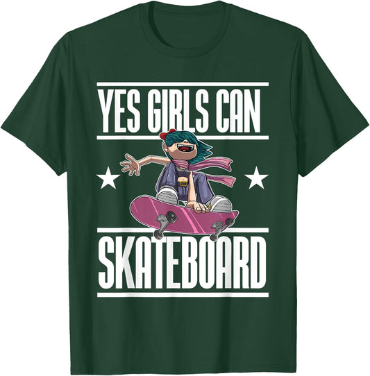 Funny Yes Girls Can Skateboard Gift Skateboarding Women T-Shirt - T-Shirt | Forest
