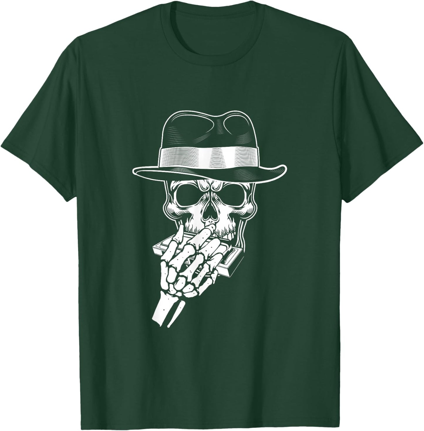 Skeleton Harmonica Player Blues Harmonica Musician T-Shirt - T-Shirt | Forest