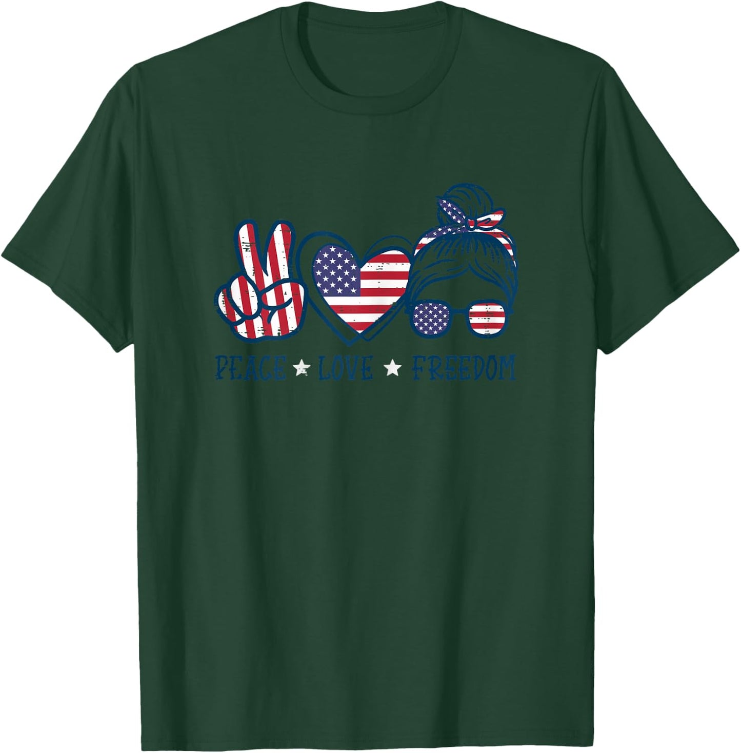 Peace Love Freedom American Flag 4th Of July Patriot Women T-Shirt - T-Shirt | Forest