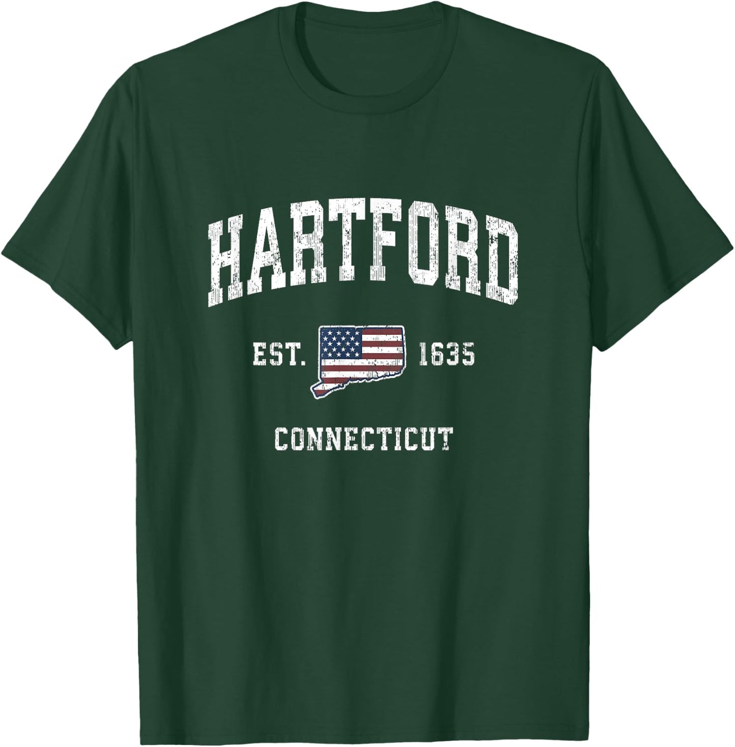 Hartford Connecticut CT Vintage American Flag Sports Design T-Shirt - T-Shirt | Forest