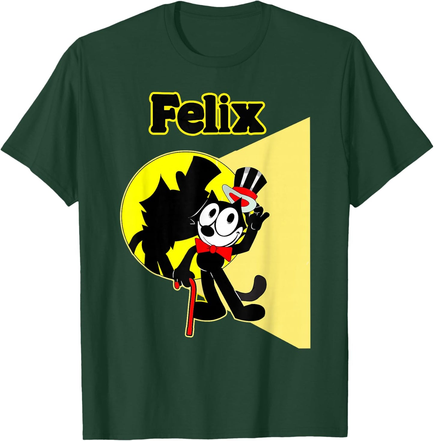 Felix Cartoon on-Stage in Spotlight Wears Bow Tie, Top Hat T-Shirt - T-Shirt | Forest