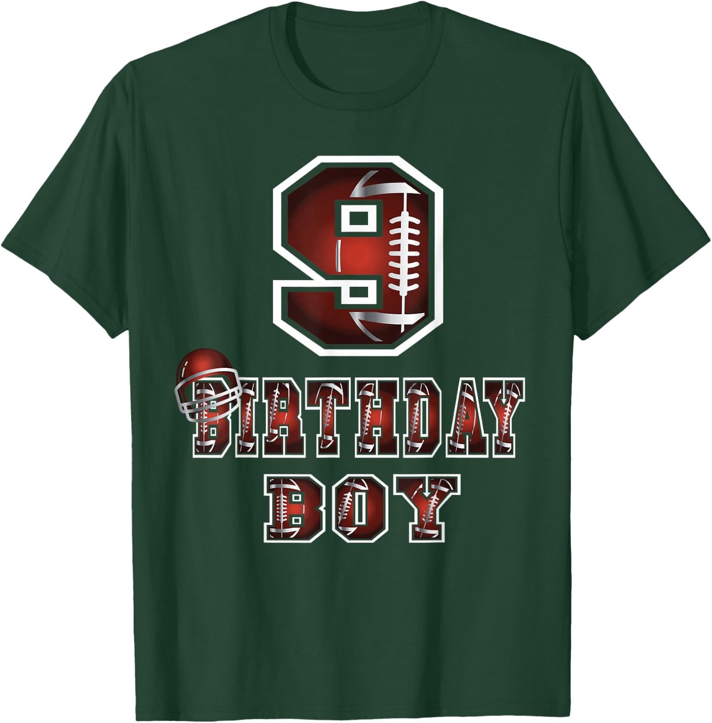 9th Birthday Boy 9 Years Old Football Lover Theme Party T-Shirt - T-Shirt | Forest
