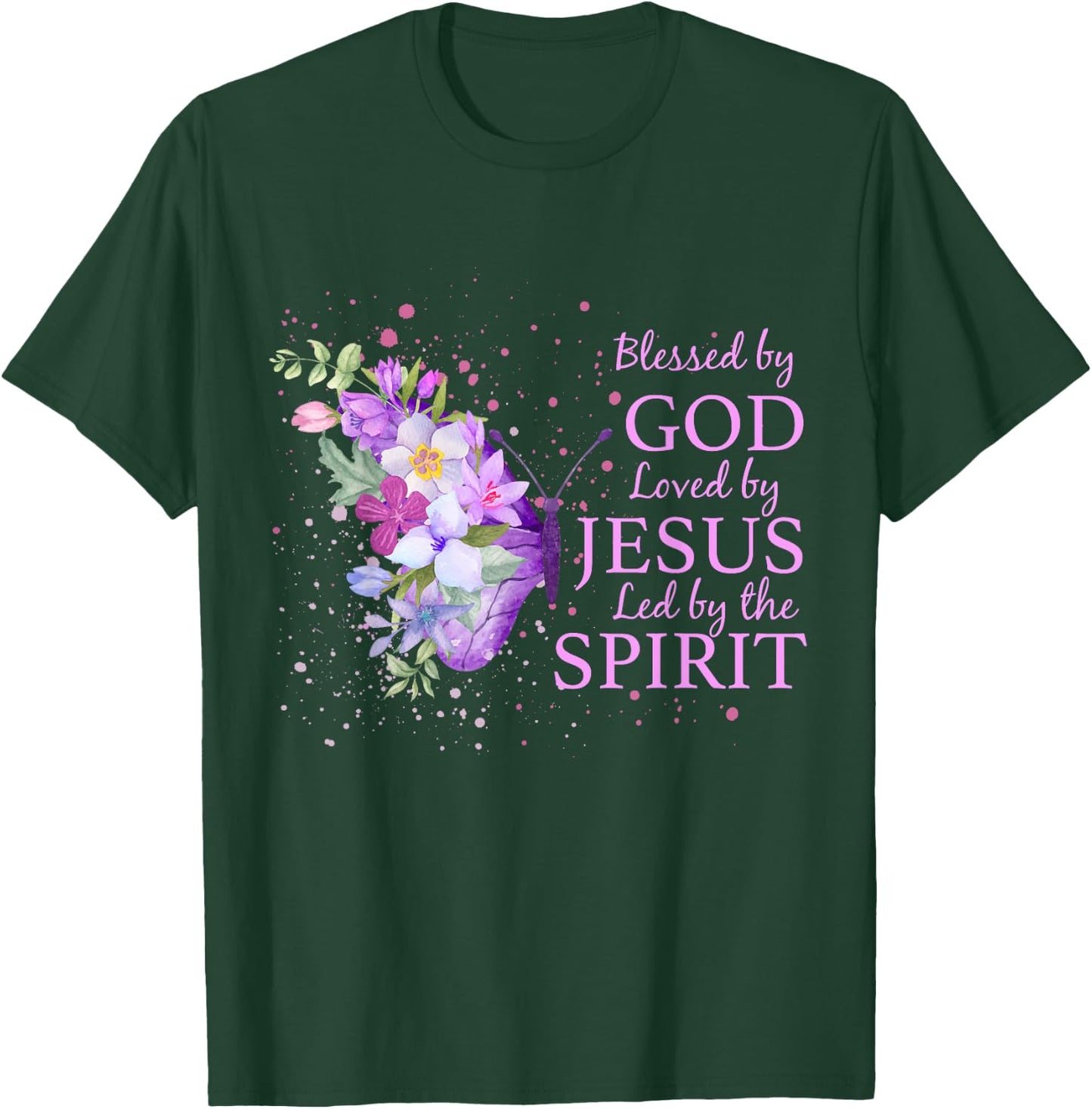 Blessed By God Loved By Jesus Christian Religious Butterfly T-Shirt - T-Shirt | Forest
