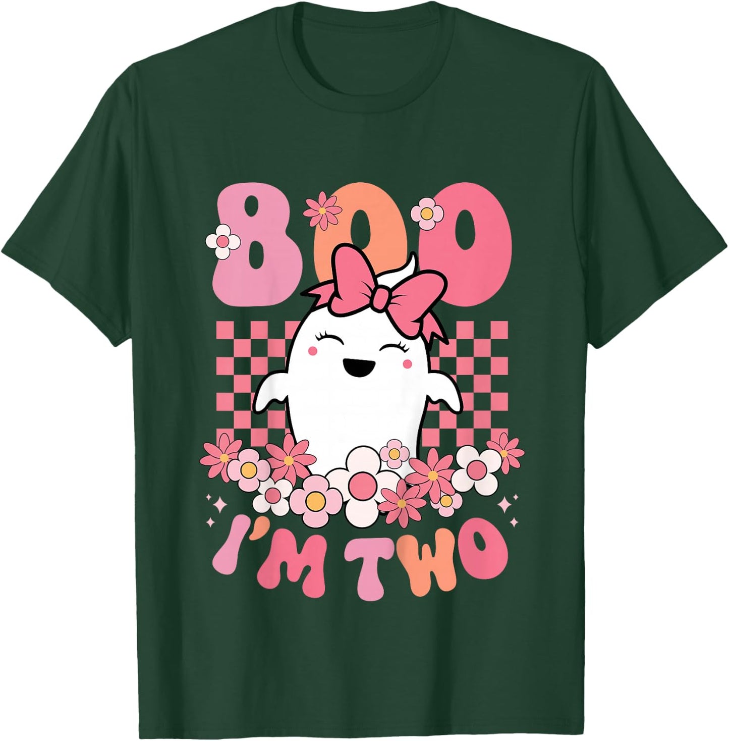 Kids Boo I'm Two Cute Ghost Groovy 2nd Second Birthday Girls Kids T-Shirt - T-Shirt | Forest