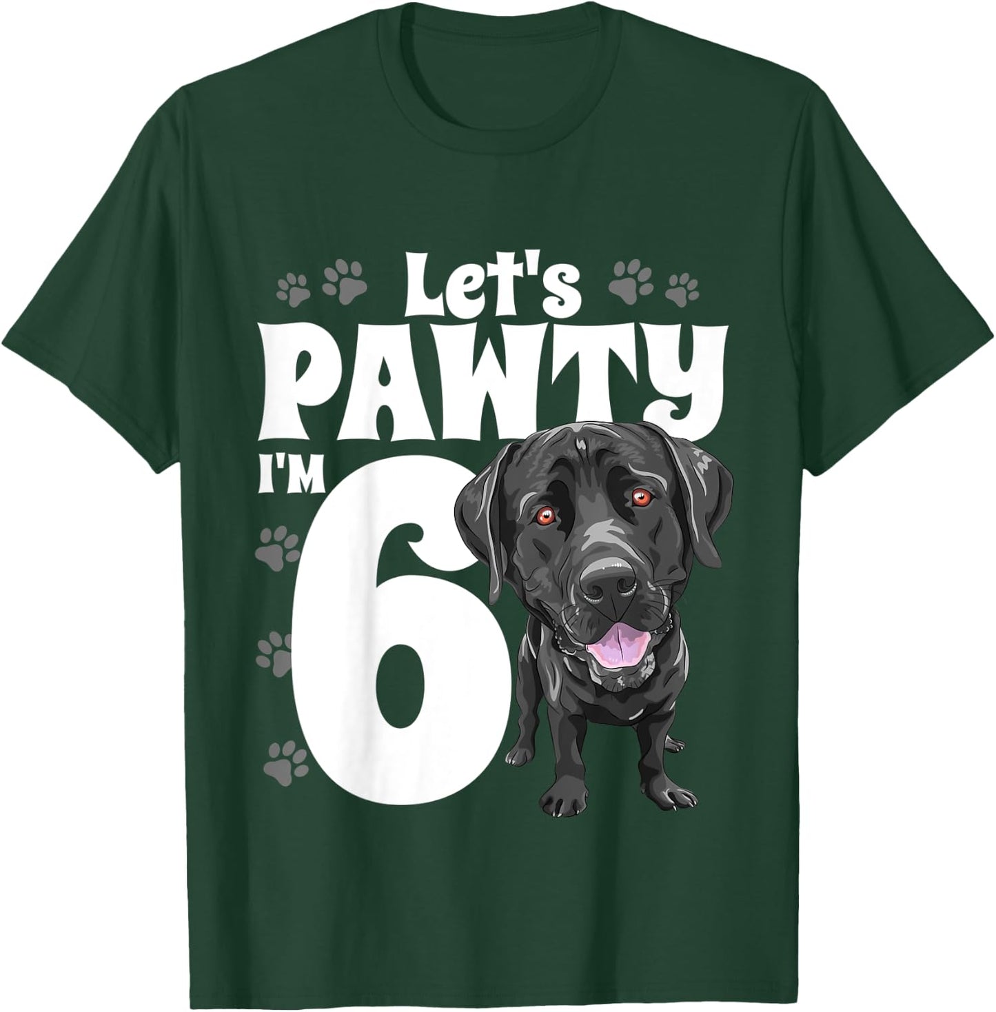 6 Year Old Black Lab Dog Birthday Pawty Labrador 6th Gift Kids T-Shirt - T-Shirt | Forest