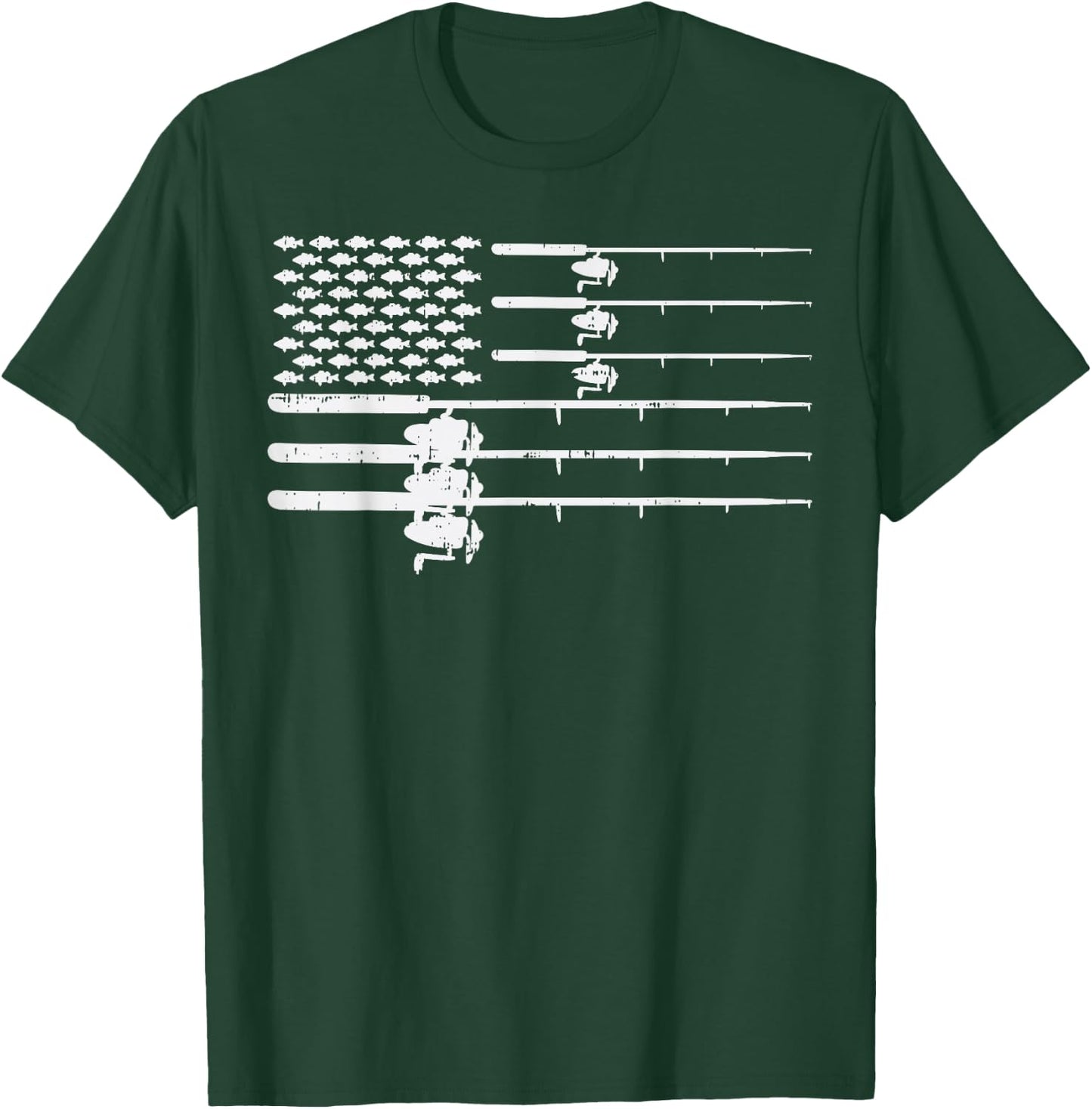 Fishing Rod US Flag Vintage Patriotic Fisherman Angler Gift T-Shirt - T-Shirt | Forest