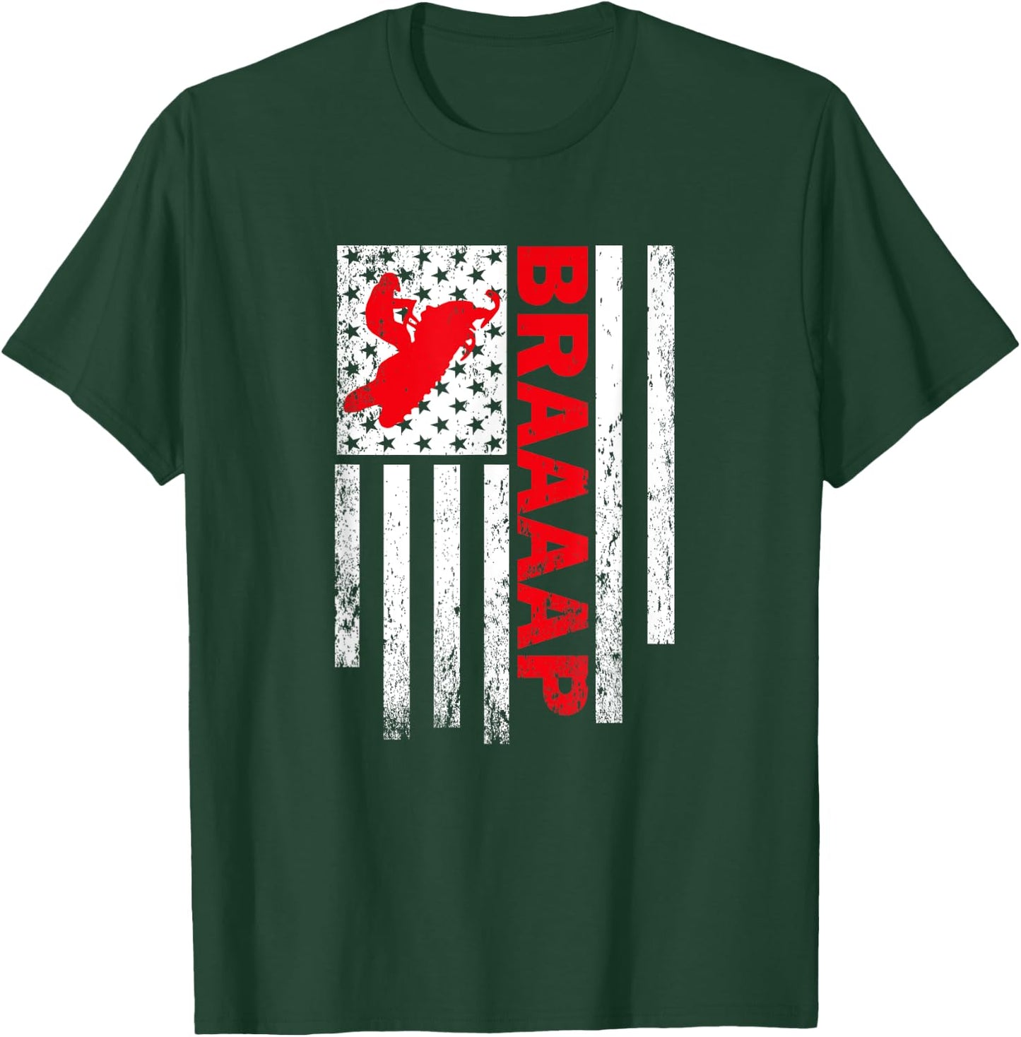 Funny American Flag Snowmobile Braaap T-Shirt - T-Shirt | Forest