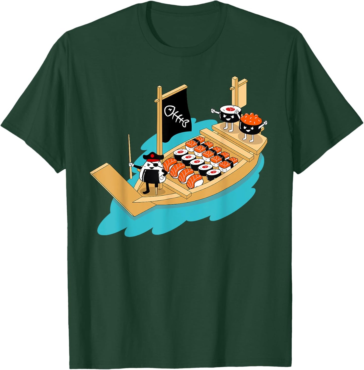 Sushi Boat Pirate | Sashimi Fish Rice Japan Fans Gift T-Shirt - T-Shirt | Forest