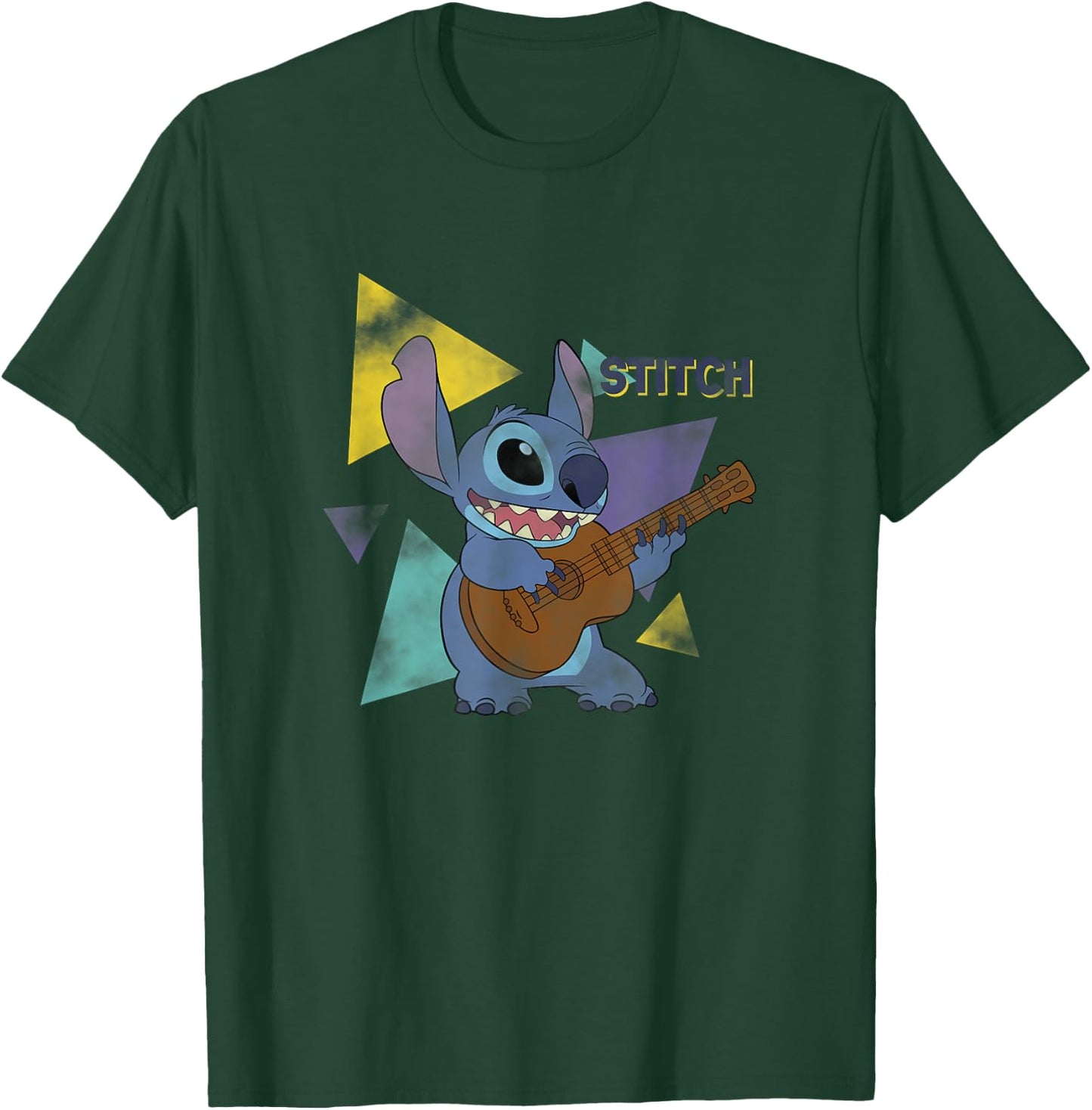 Disney Lilo & Stitch Playing The Guitar Distressed Shot T-Shirt - T-Shirt | Forest