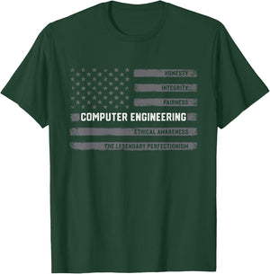 Computer Engineering American Flag Distressed Graphic Women Men T-Shirt - T-Shirt | Forest
