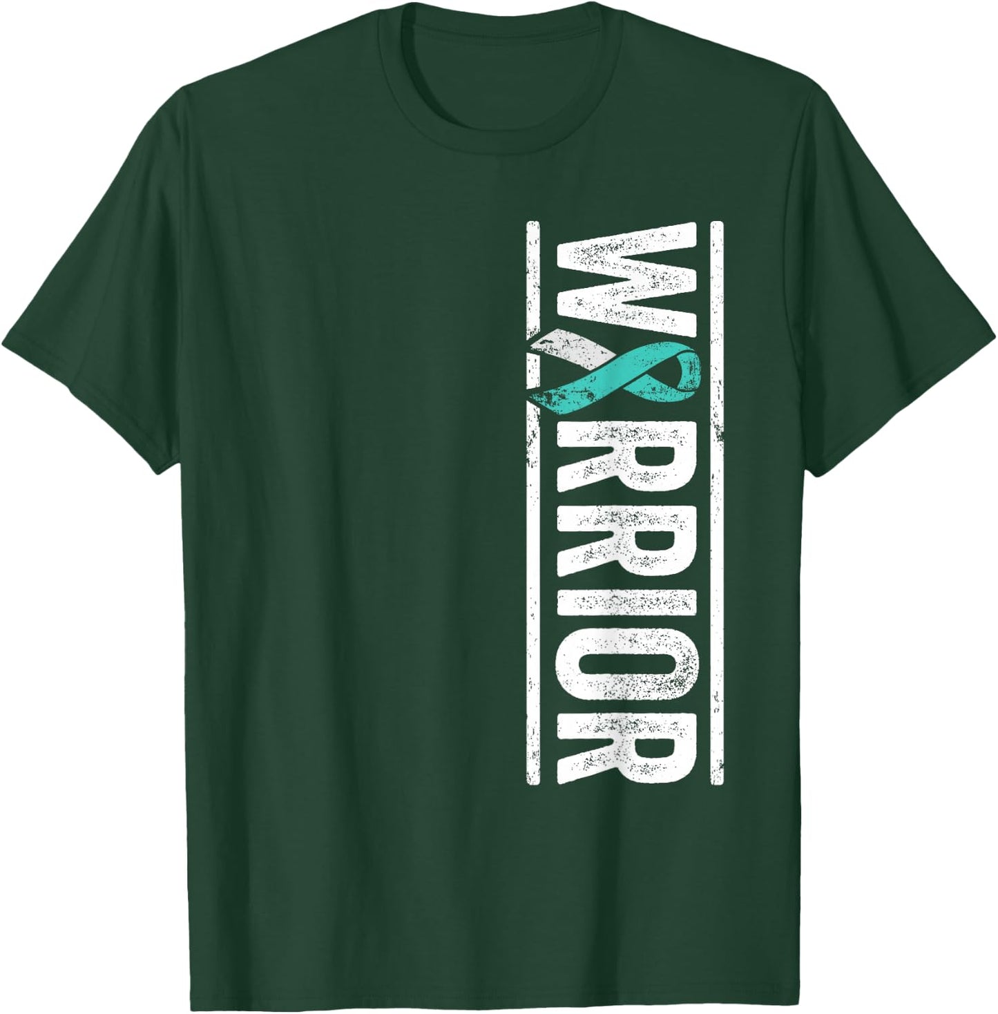 Cervical Cancer Warrior - Sideways Teal Awareness Ribbon T-Shirt - T-Shirt | Forest