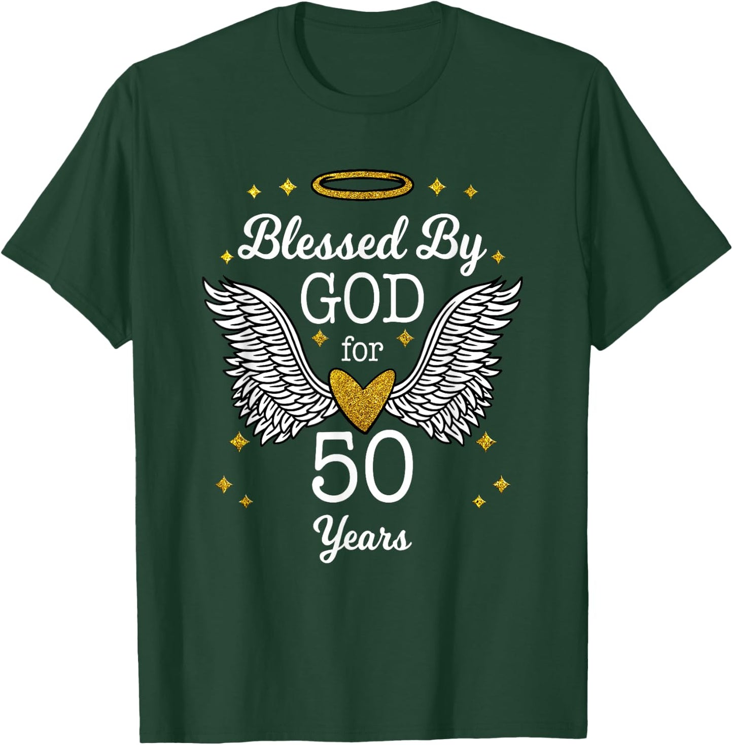 Blessed By God For 50 Years Angel Wings 50th Birthday Shirt T-Shirt - T-Shirt | Forest