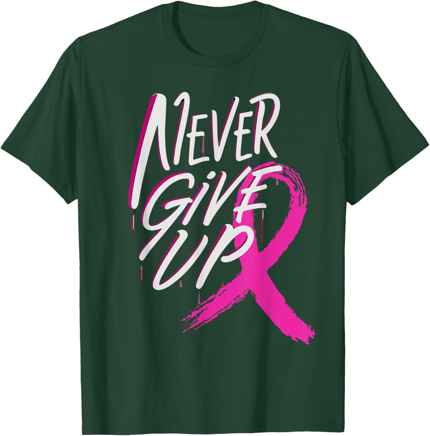 Never give up Breast Cancer Awareness Pink Ribbon T-Shirt - T-Shirt | Forest