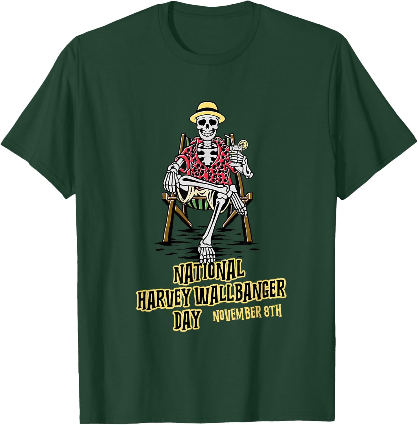 National Harvey Wallbanger Day | Drinking Beach Skeleton T-Shirt - T-Shirt | Forest