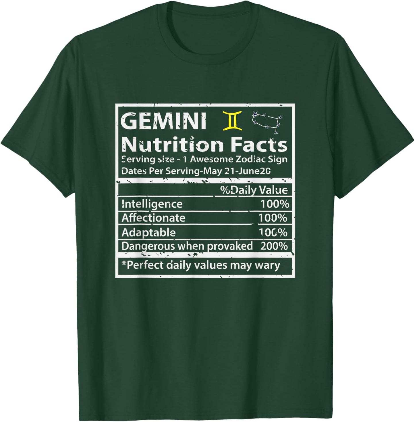 Gemini Nutrition Facts Zodiac Sign T-Shirt - T-Shirt | Forest