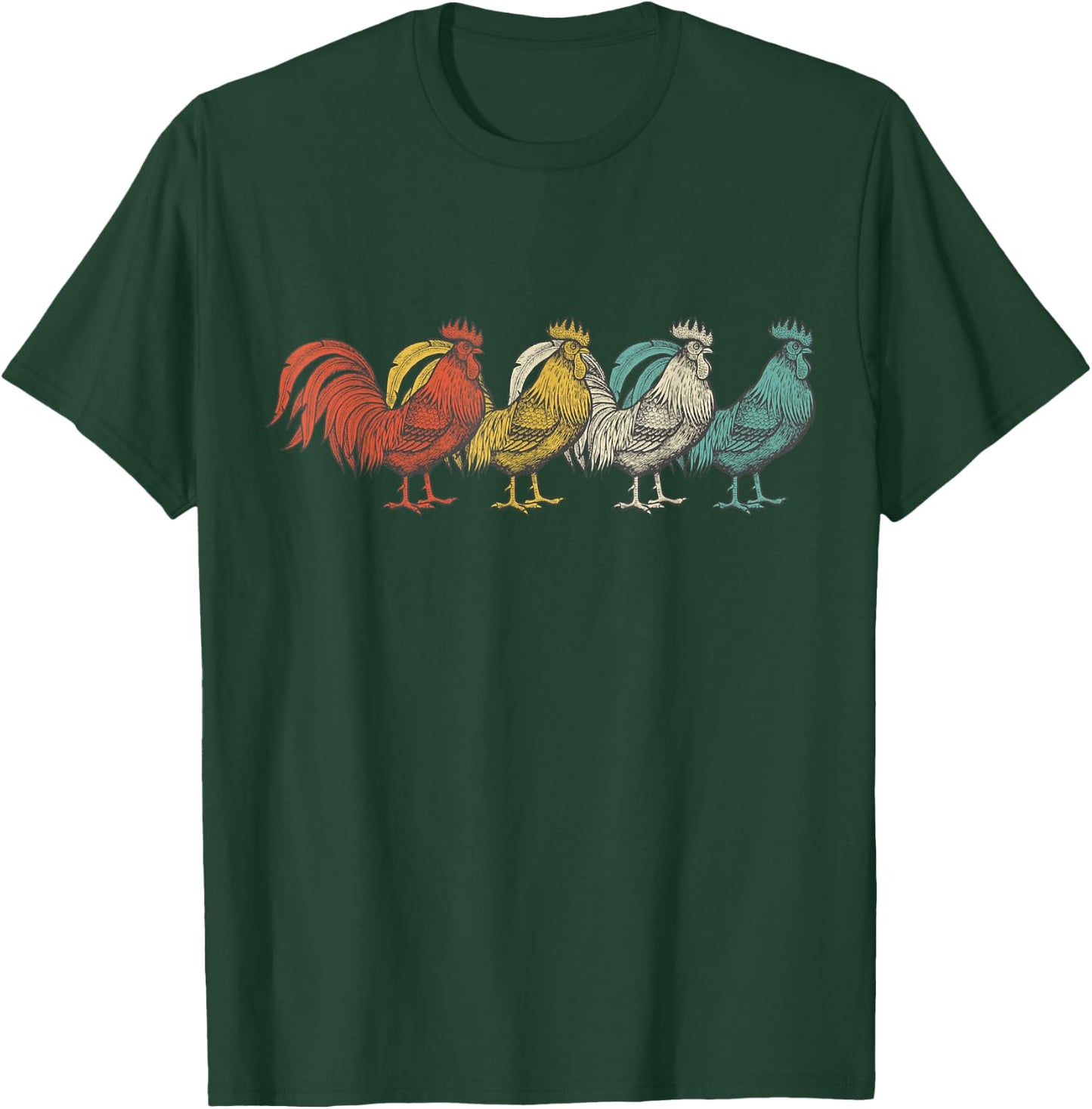 Vintage 1980s Retro Rooster Poultry Farmer Chicken T-Shirt - T-Shirt | Forest