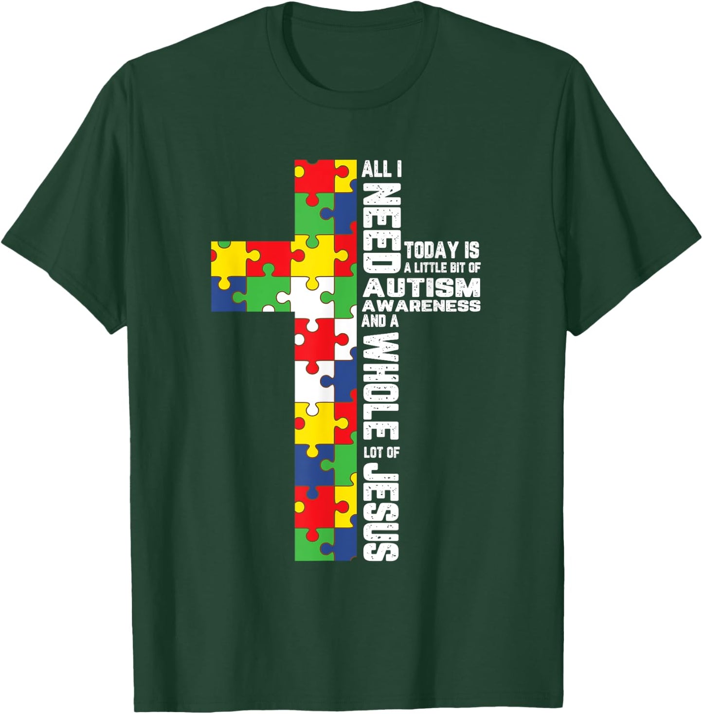 Autism Awareness Jesus Cross Puzzle Cool Christian Gifts T-Shirt - T-Shirt | Forest