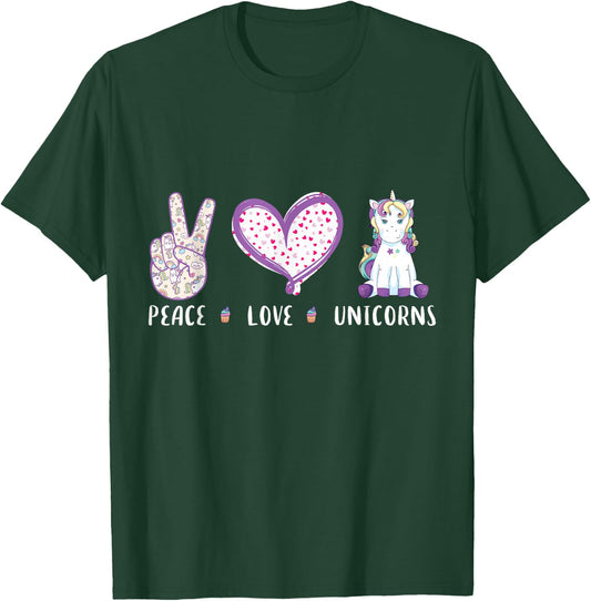 peace love Unicorns gifts for kids girls boys women T-Shirt - T-Shirt | Forest