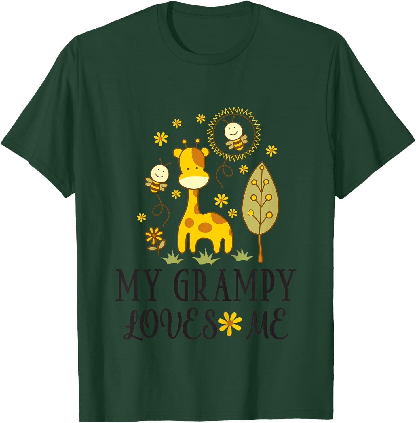Kids My Grampy Loves Me Granddaughter Giraffe T-Shirt - T-Shirt | Forest