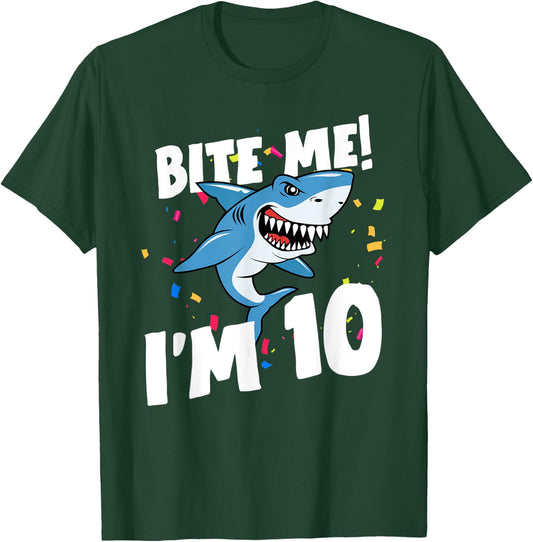 Boys 10 Years Old Happy Birthday Gifts Fun Party Shark Shirt T-Shirt - T-Shirt | Forest