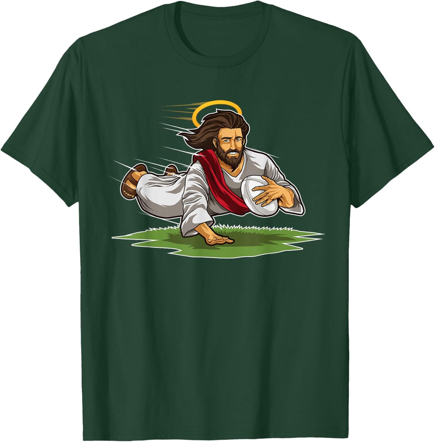 Rugby Jesus Scores Funny Rugby Illustration T-Shirt - T-Shirt | Forest