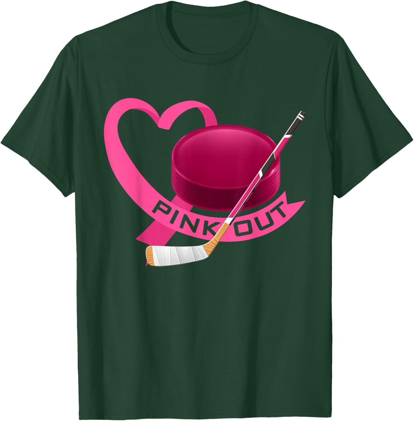 Pink Out Breast Cancer Pink Ribbon Heart & Ice Hockey Puck T-Shirt - T-Shirt | Forest