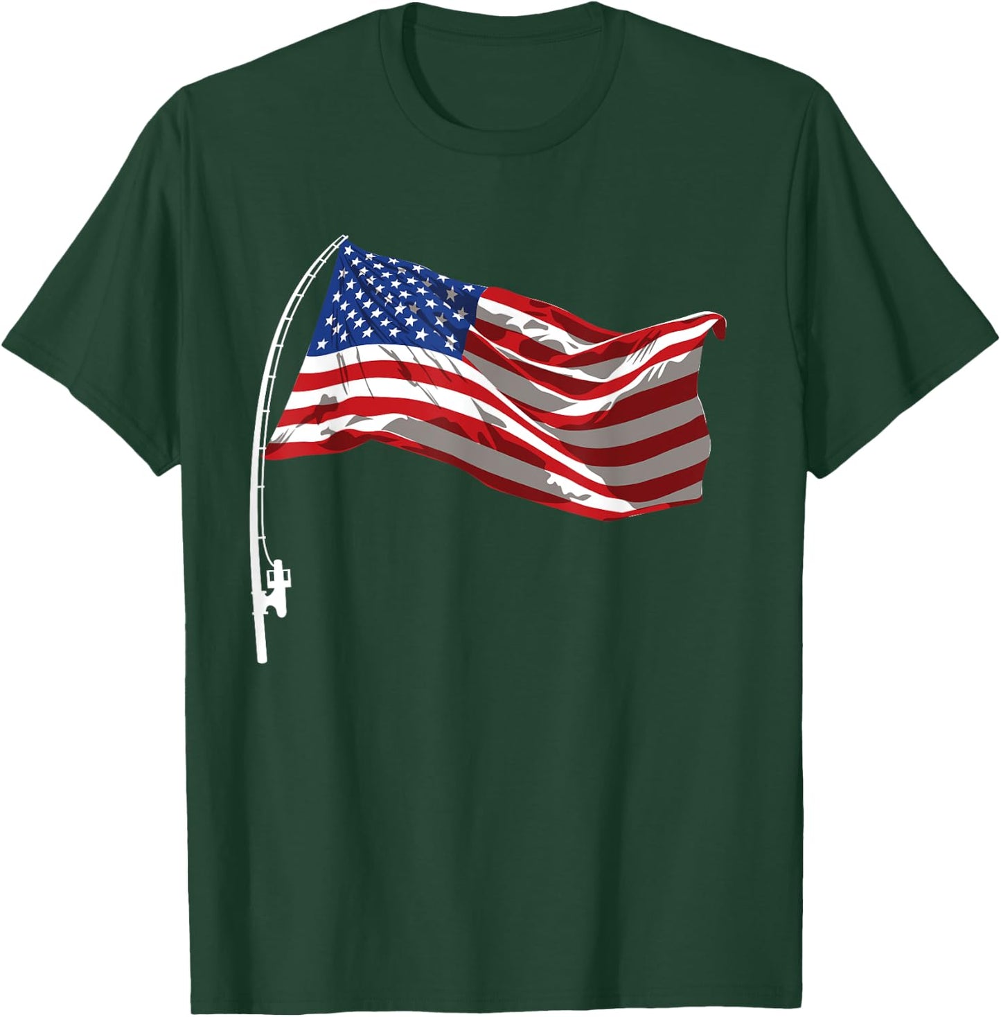 American Flag Fishing Rod 4th Of July Patriotic Fisherman T-Shirt - T-Shirt | Forest