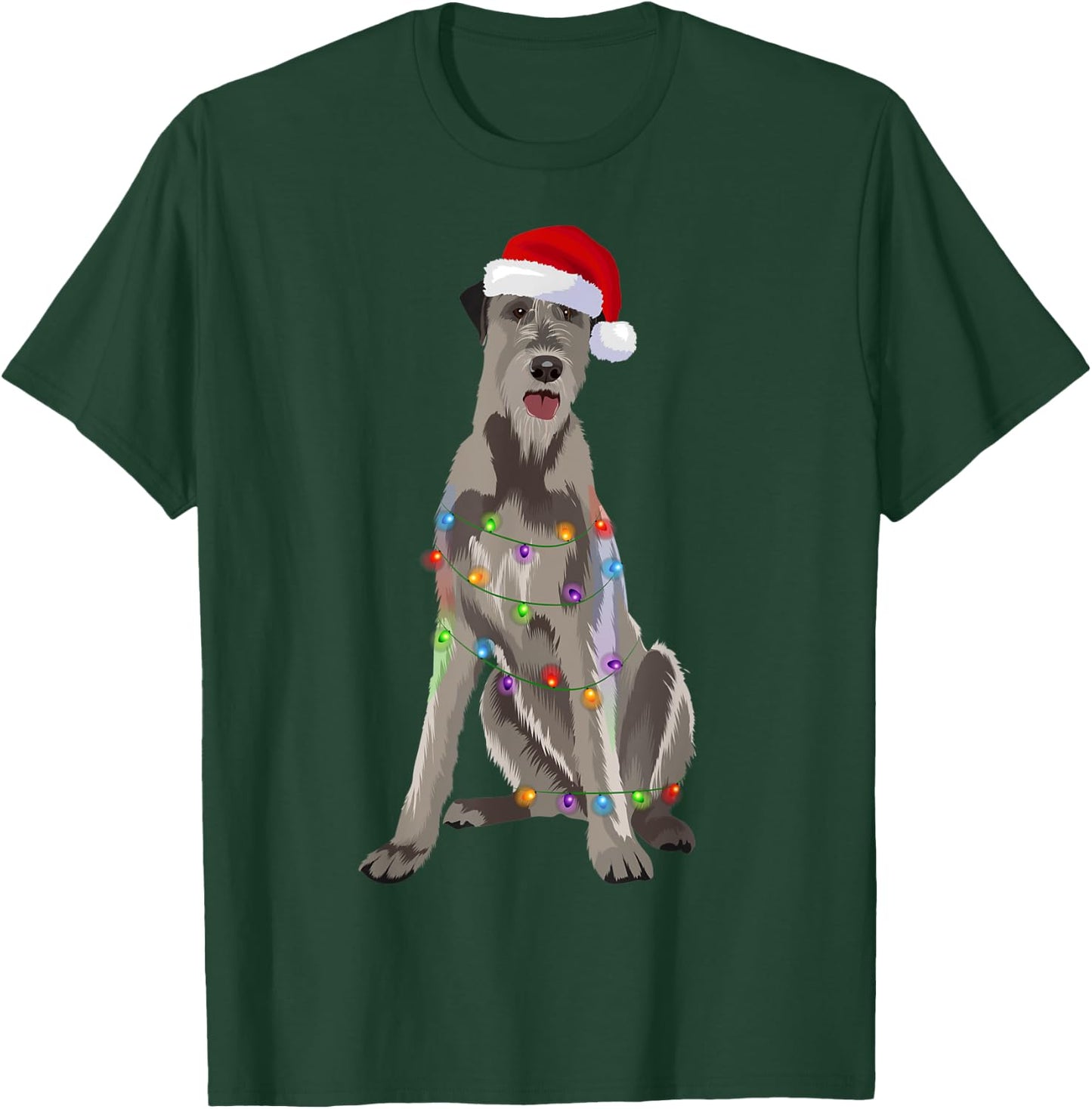 Irish Wolfhound Christmas Lights Xmas Dog Lover Men Women Kids T-Shirt - T-Shirt | Forest