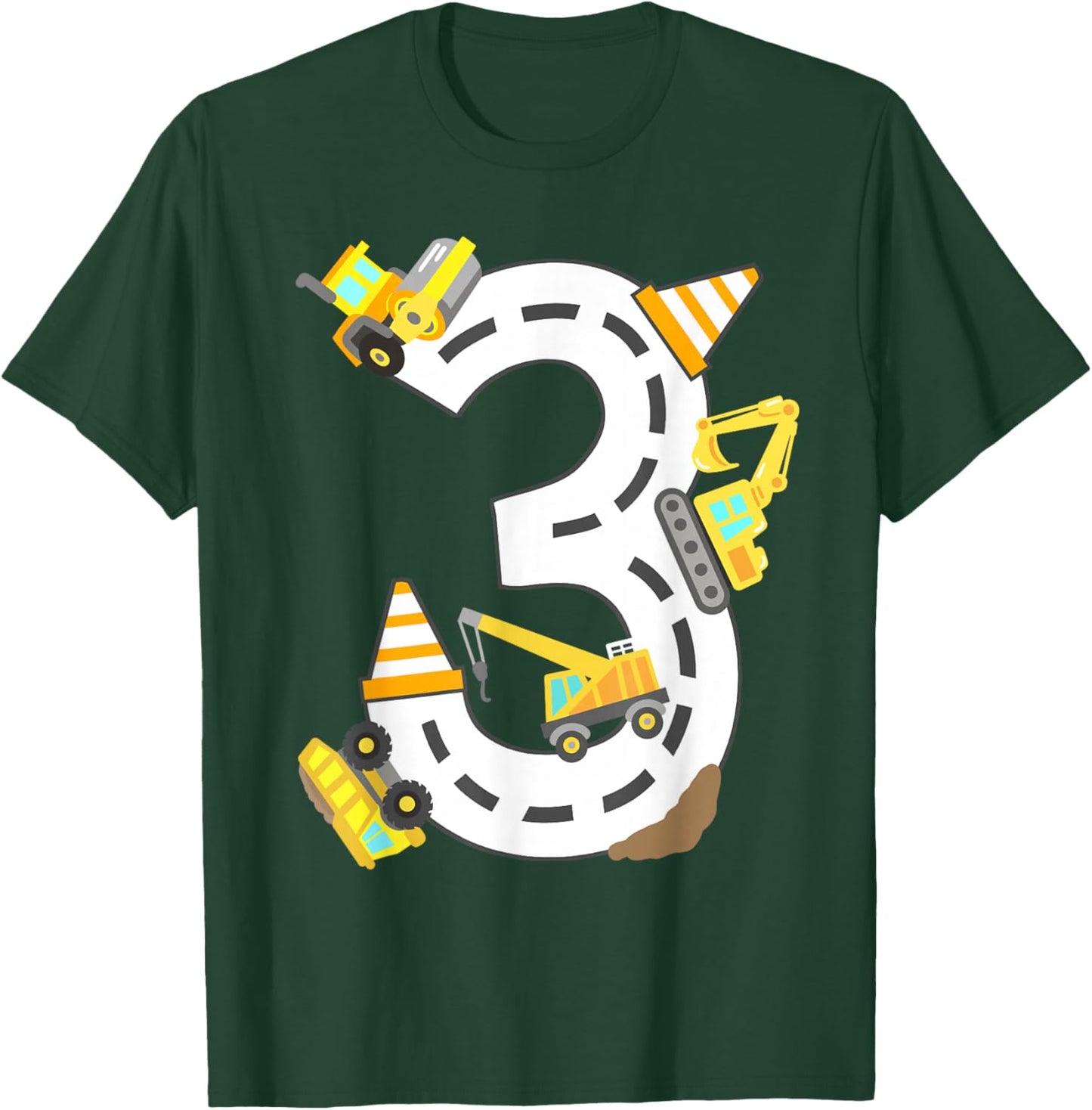 3rd Construction Birthday Party Excavator Boys 3 Years Old T-Shirt - T-Shirt | Forest