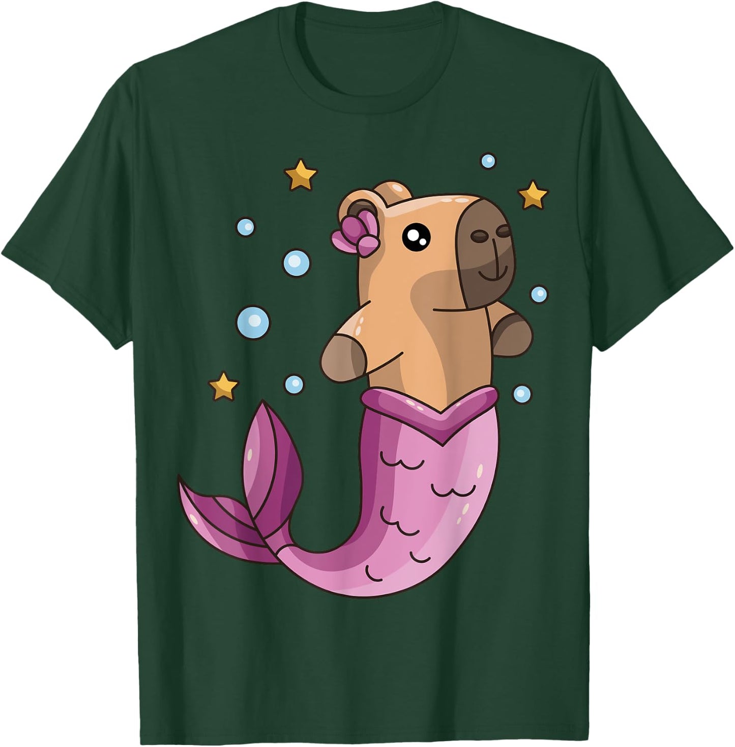 Capybara Mermaid Pink Costume Rodent Girls Under Sea Party T-Shirt - T-Shirt | Forest