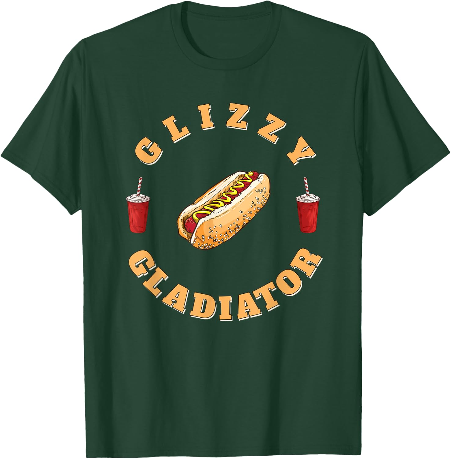 Glizzy Gladiator Funny Hotdog Humor Retro Sports Design Women Girls Kids T-Shirt - T-Shirt | Forest