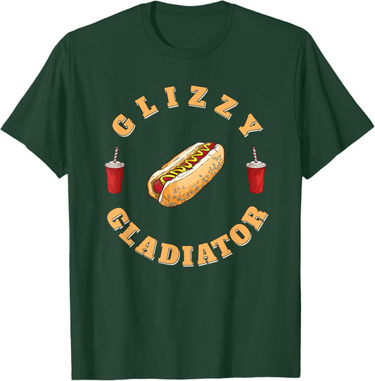 Glizzy Gladiator Funny Hotdog Humor Retro Sports Design Women Girls Kids T-Shirt - T-Shirt | Forest