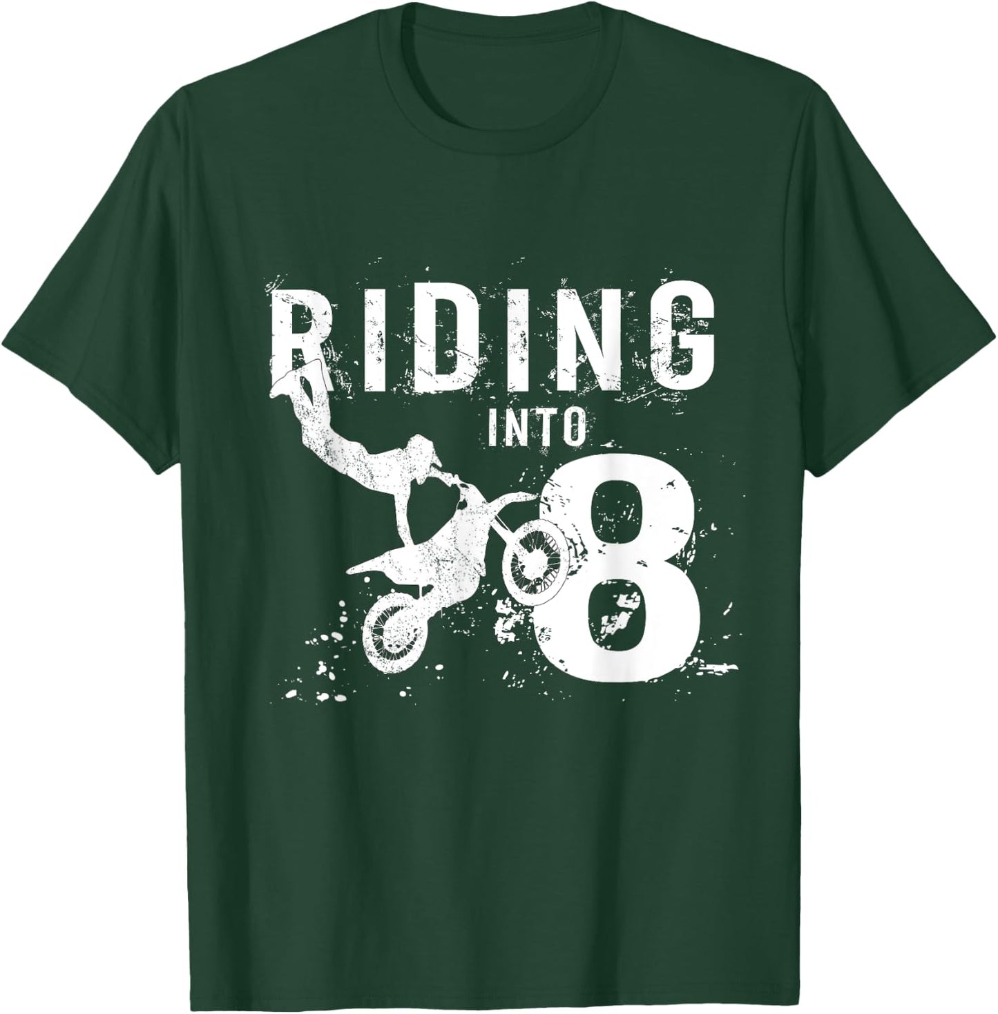 Riding Into 8 Years Old 8th Birthday Boy Dirt Bike Party T-Shirt - T-Shirt | Forest