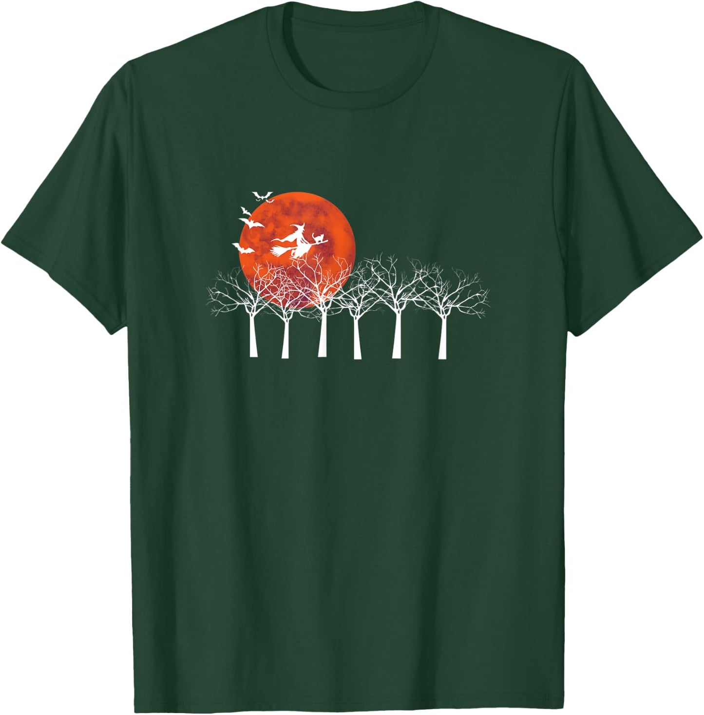 Halloween Witch Cat Moon Flight T-Shirt - T-Shirt | Forest