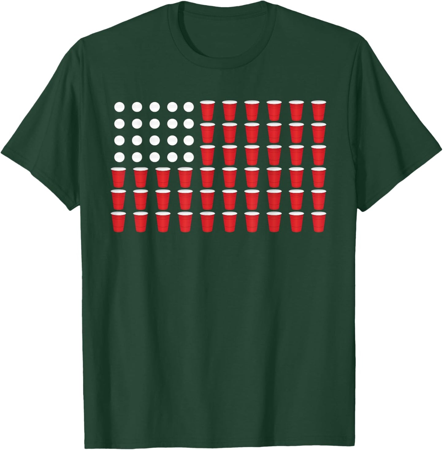 Beer Pong 4th of July American Flag USA America Drinking T-Shirt - T-Shirt | Forest
