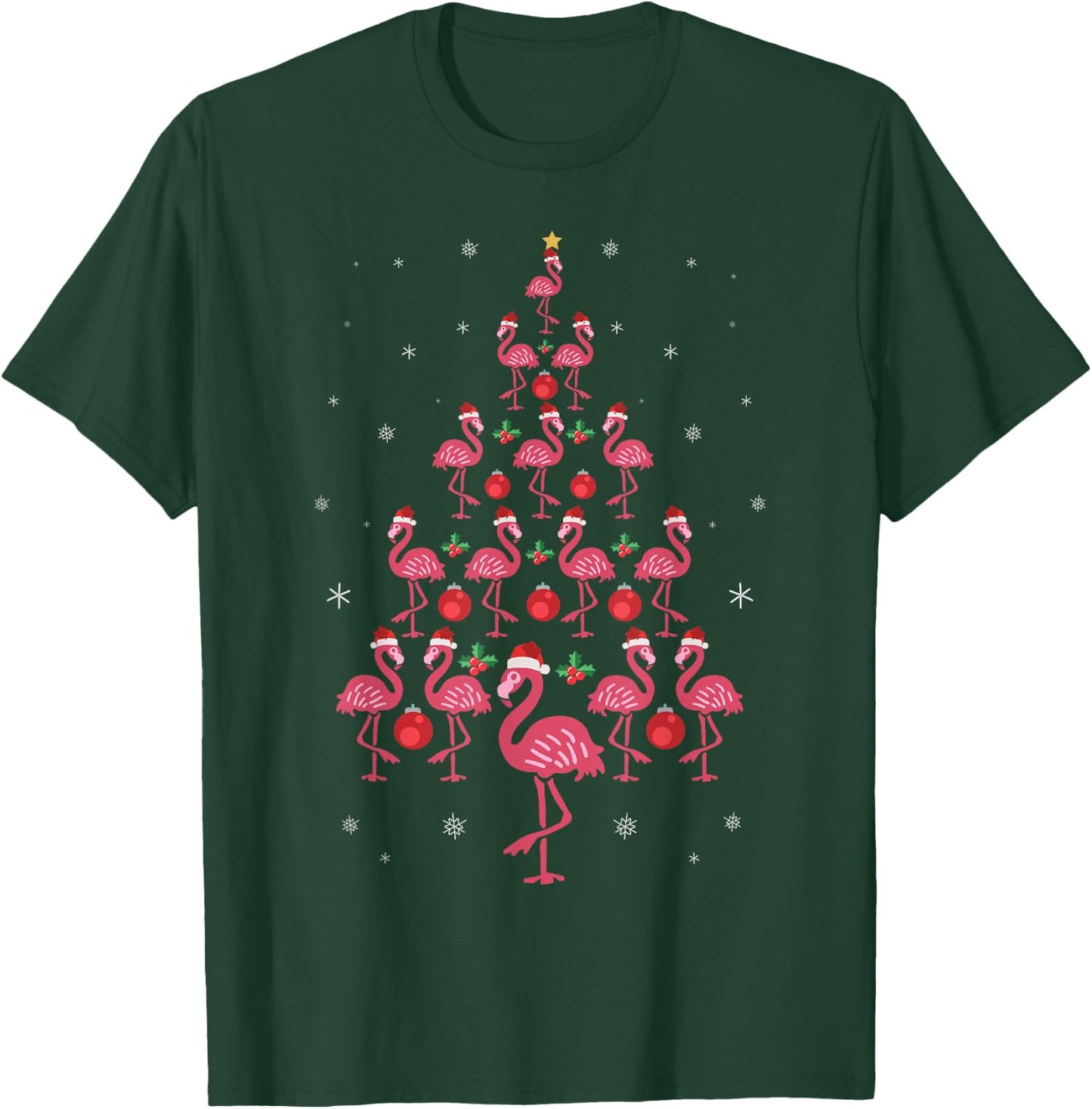 Funny Christmas Pink Flamingo Tree Holiday Bird Lover T-Shirt - T-Shirt | Forest