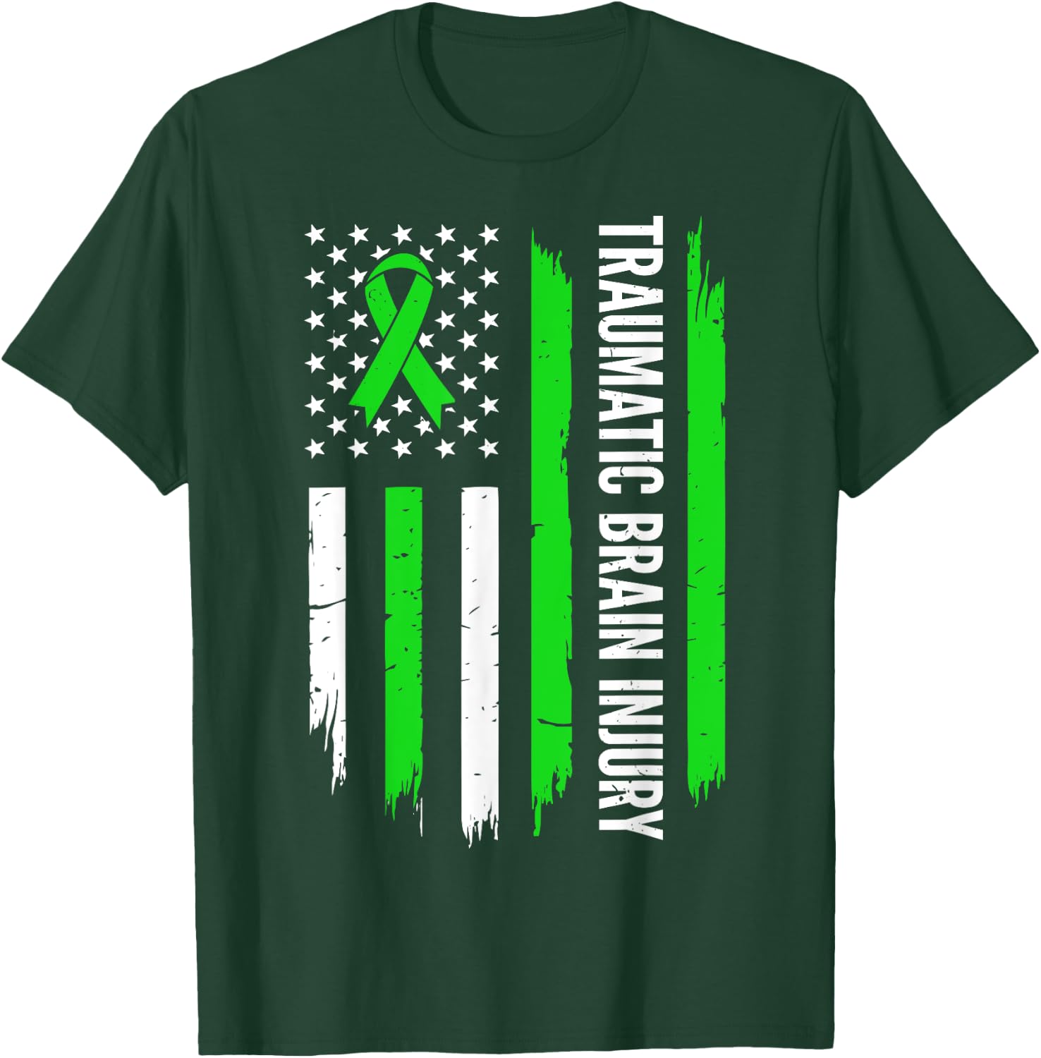 Traumatic Brain Injury Awareness American Flag TBI Survivor T-Shirt - T-Shirt | Forest