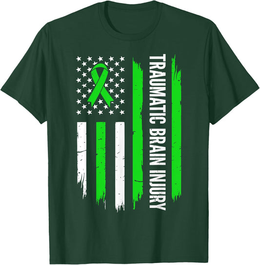Traumatic Brain Injury Awareness American Flag TBI Survivor T-Shirt - T-Shirt | Forest