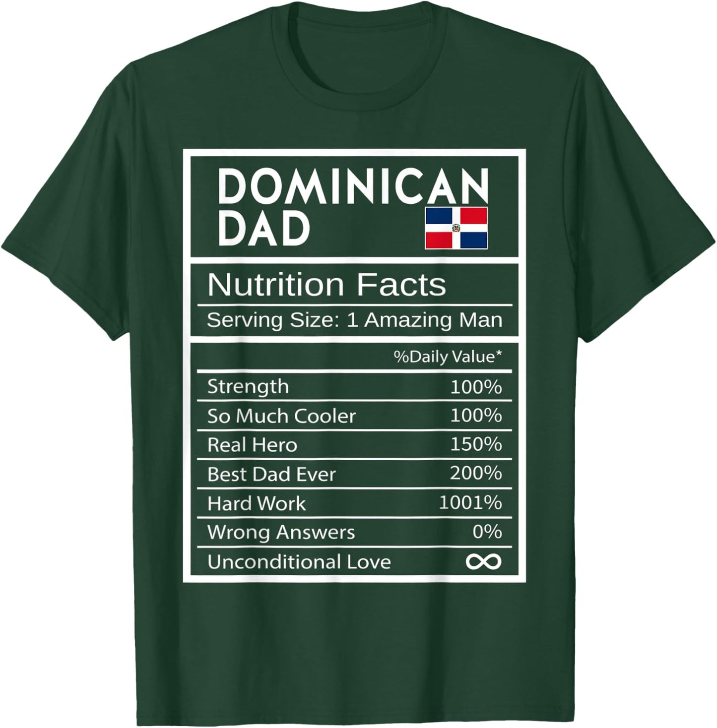 Dominican Dad Nutrition Facts National Pride Father's Day T-Shirt - T-Shirt | Forest