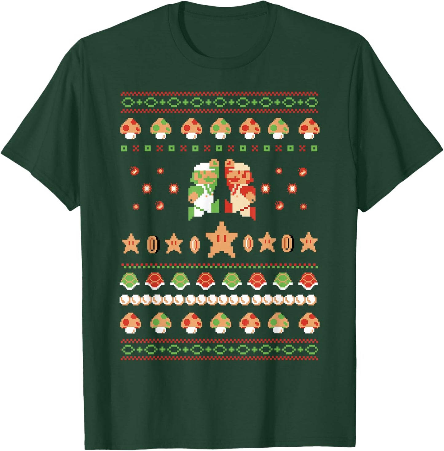 Super Mario 8-Bit Christmas Sweater Style T-Shirt - T-Shirt | Forest
