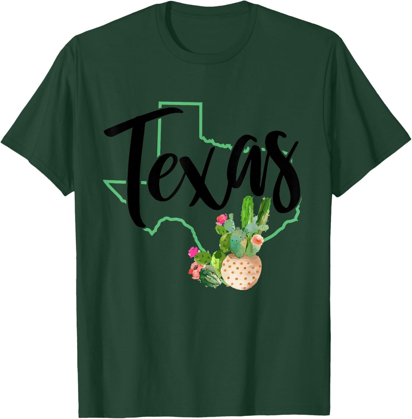 Texas State Map Pride Cactus Vintage Texas T-Shirt - T-Shirt | Forest