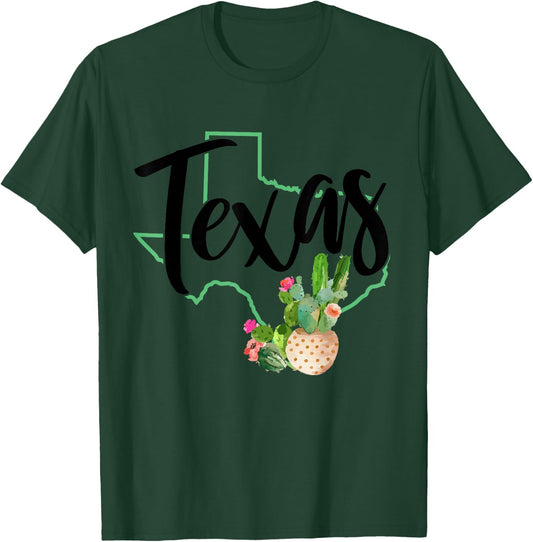 Texas State Map Pride Cactus Vintage Texas T-Shirt - T-Shirt | Forest