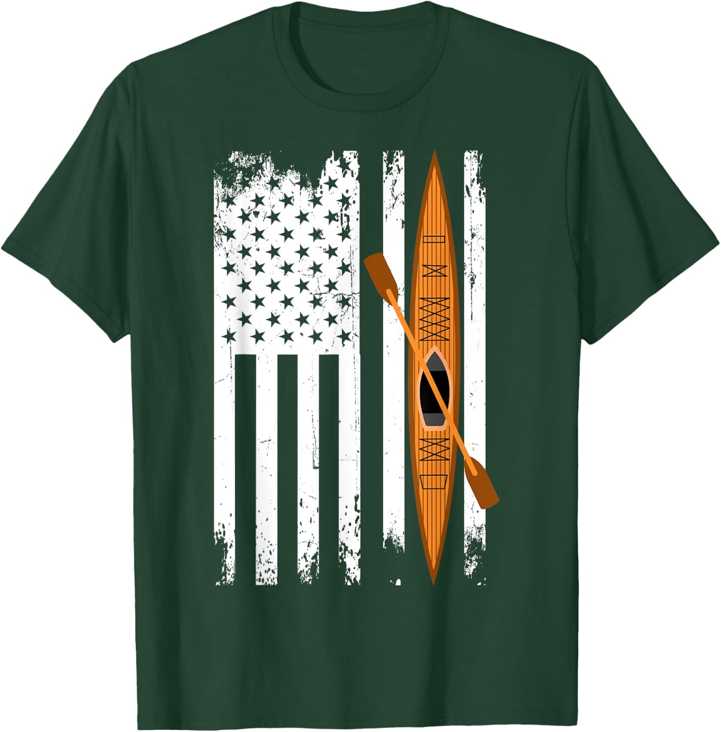 Kayak US Flag Kayaking Outdoor Adventurer Athletic Kayaker T-Shirt - T-Shirt | Forest